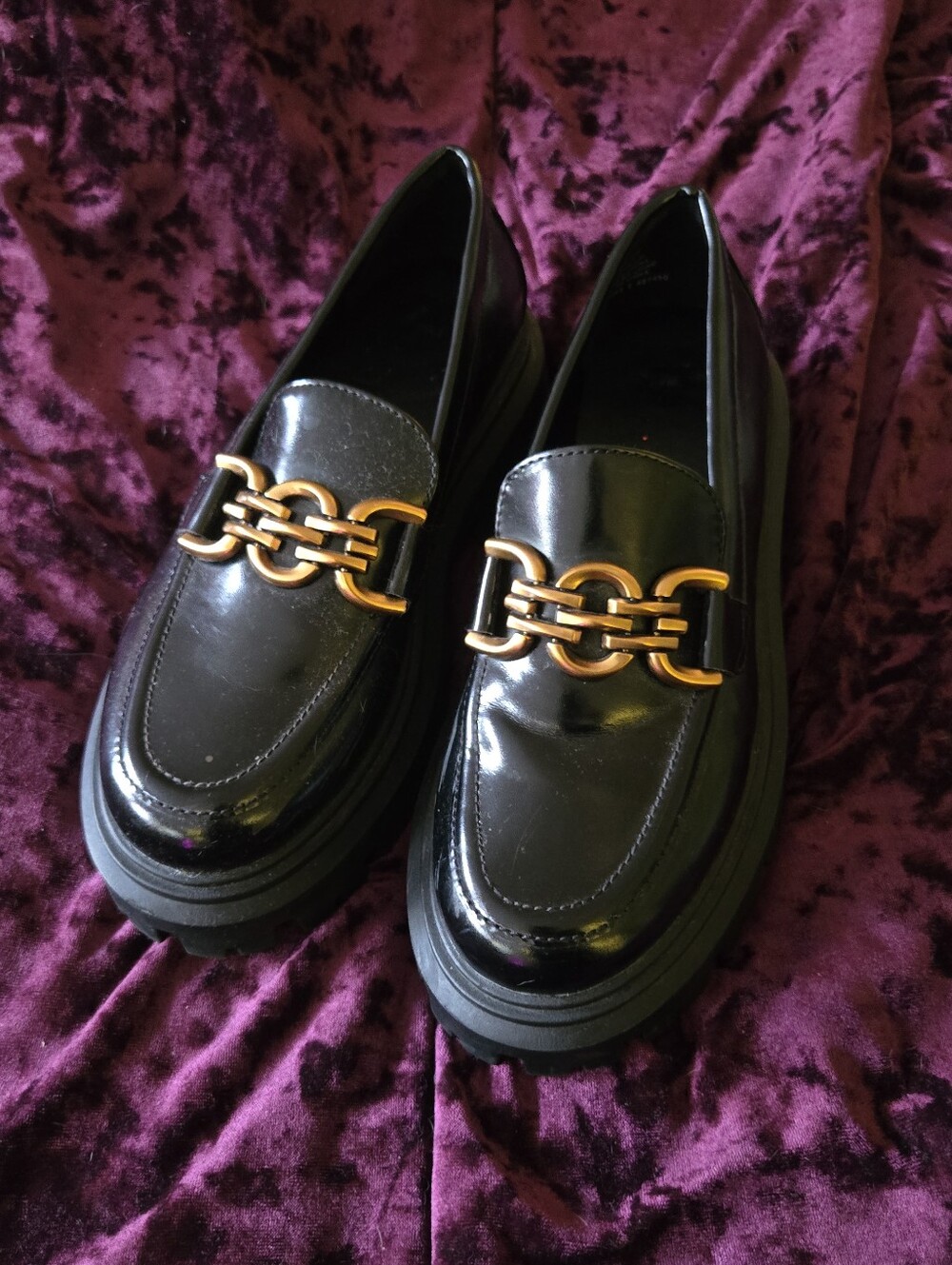 H&M Chunky Lug Sole Chain Strap Patent Loafer 38